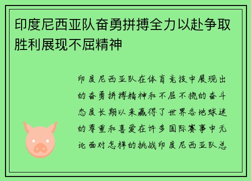 印度尼西亚队奋勇拼搏全力以赴争取胜利展现不屈精神